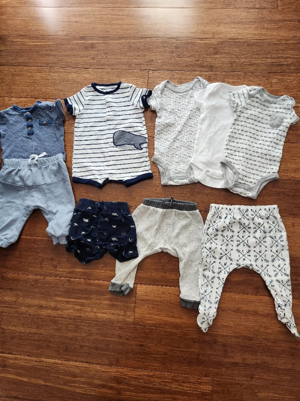 Set Of 9 Baby Boy Short Sleeve Bodysuits Pants Shorts Romper Whale, 0-3 Months